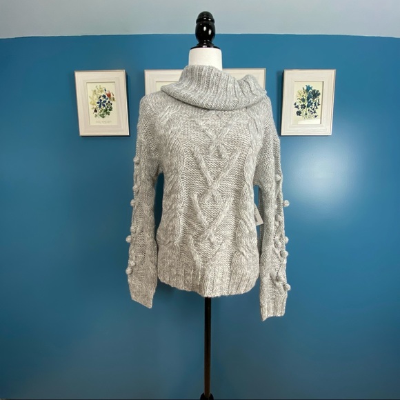 NWT Chunky Knit Oversized Pompom Cowlneck Sweater - Picture 2 of 11